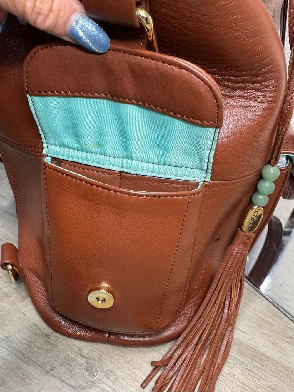 Lily Jade Madeline Full Grain Leather Convertible Tote Backpack Brandy Brown